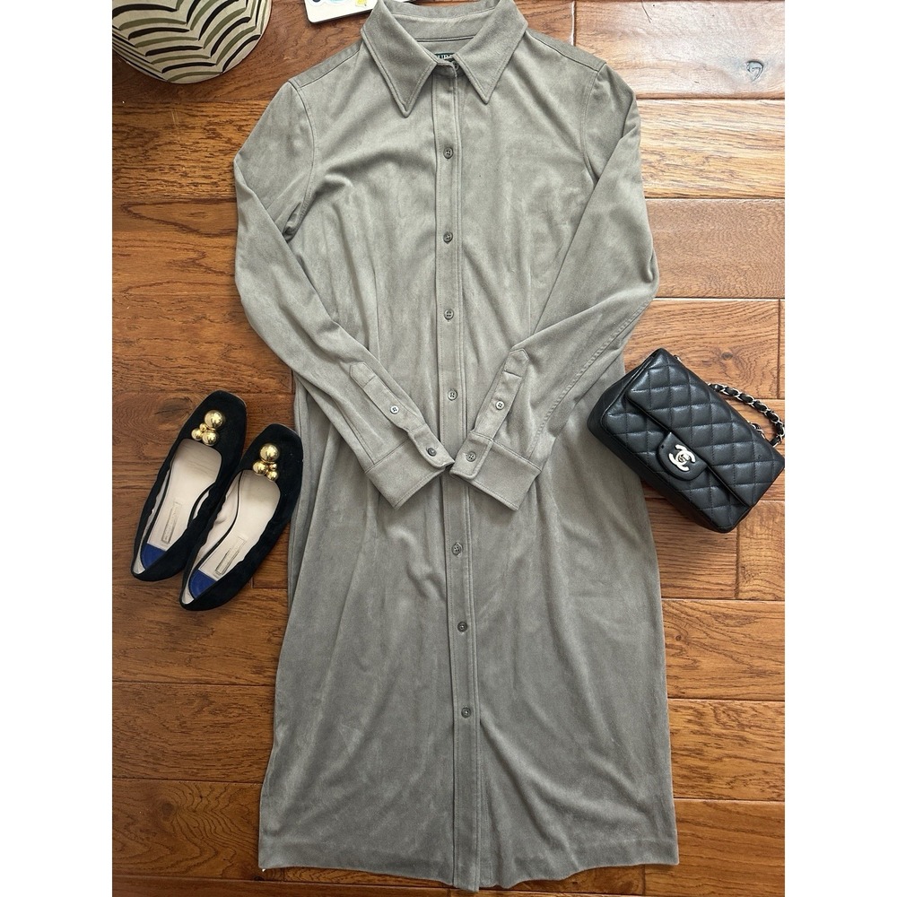 Lauren Ralph Lauren Faux Suede Shirt Dress Womens 8 Taupe Long Sleeve Button
